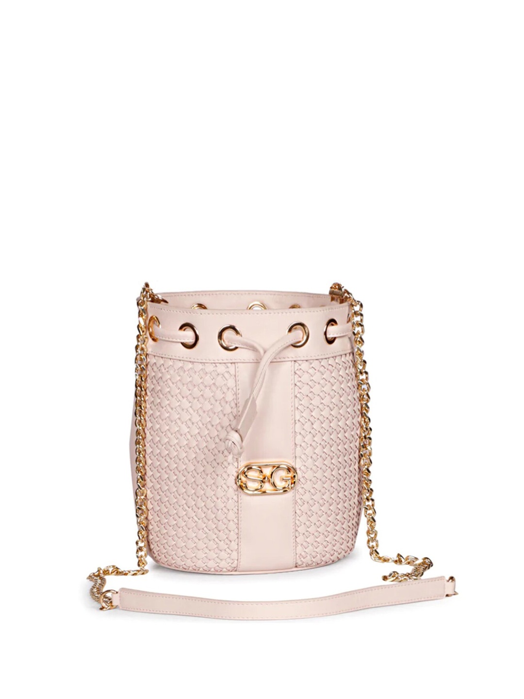 

Saint G Checked Leather Bucket Handheld Bag, Pink