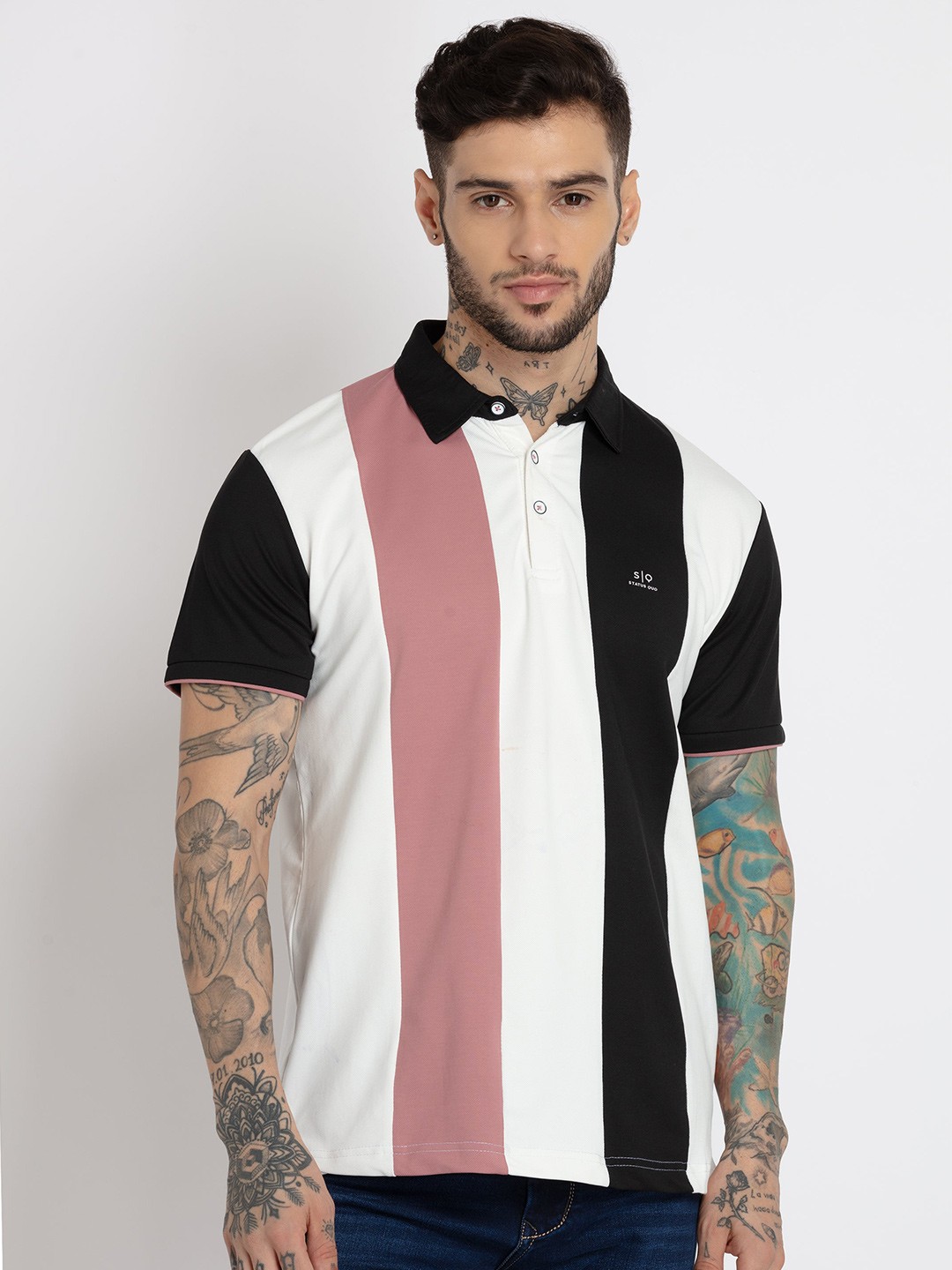 

Status Quo Men Plus Size Colourblocked Polo Collar T-shirt, White