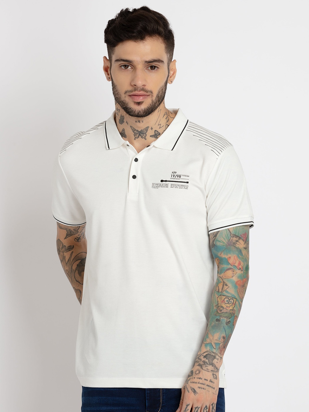 

Status Quo Men Polo Collar T-shirt, White