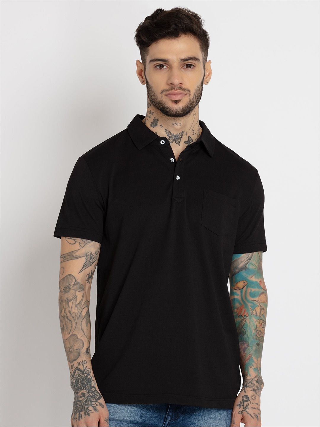 

Status Quo Men Polo Collar Cotton T-shirt, Black