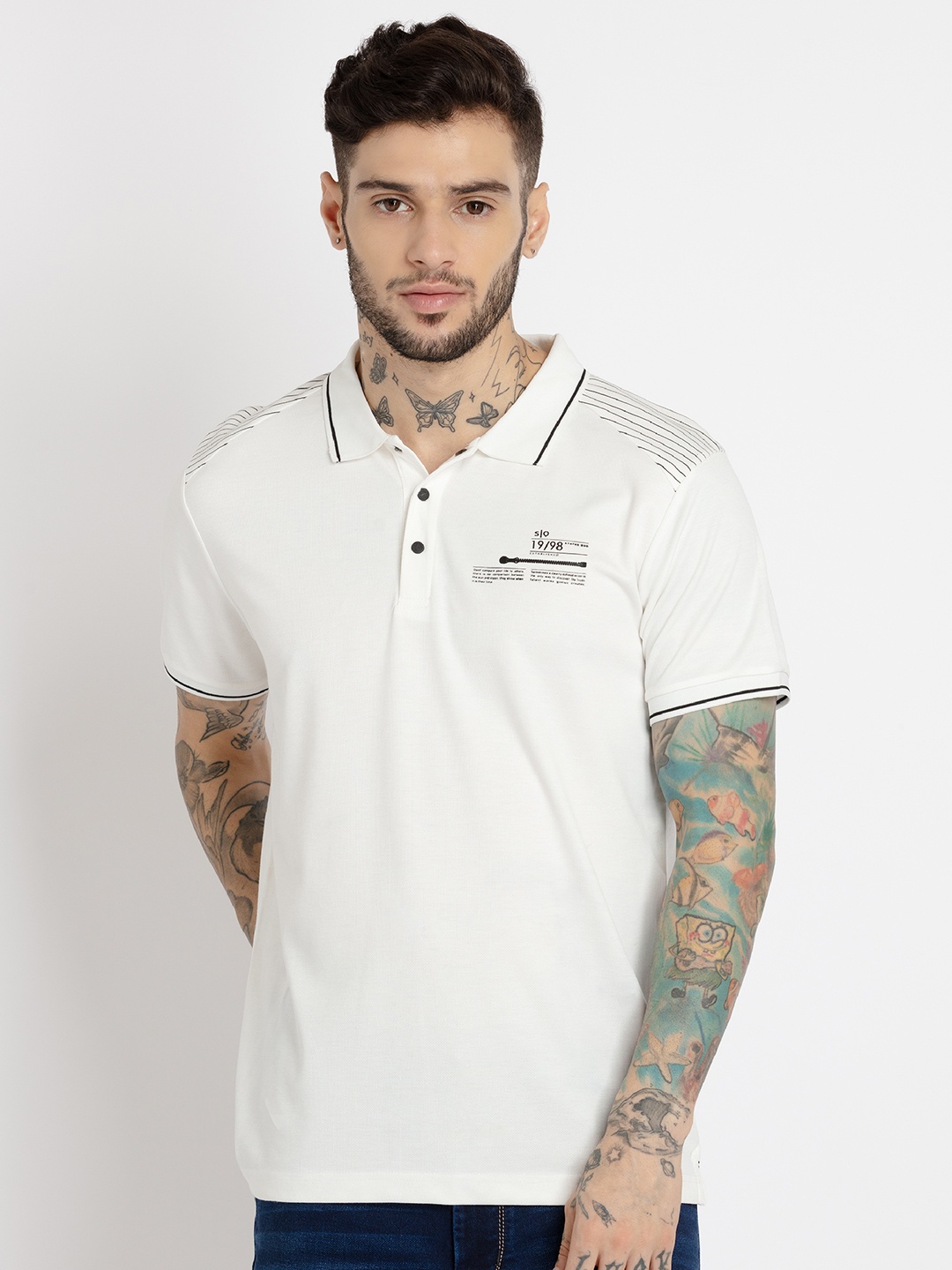 

Status Quo Men Typography Polo Collar T-shirt, Off white