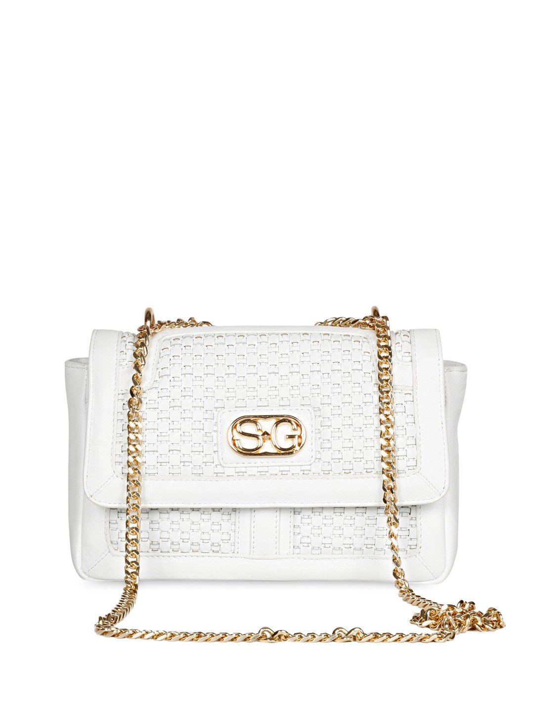 

Saint G Textured Leather Structured Sling Bag, White