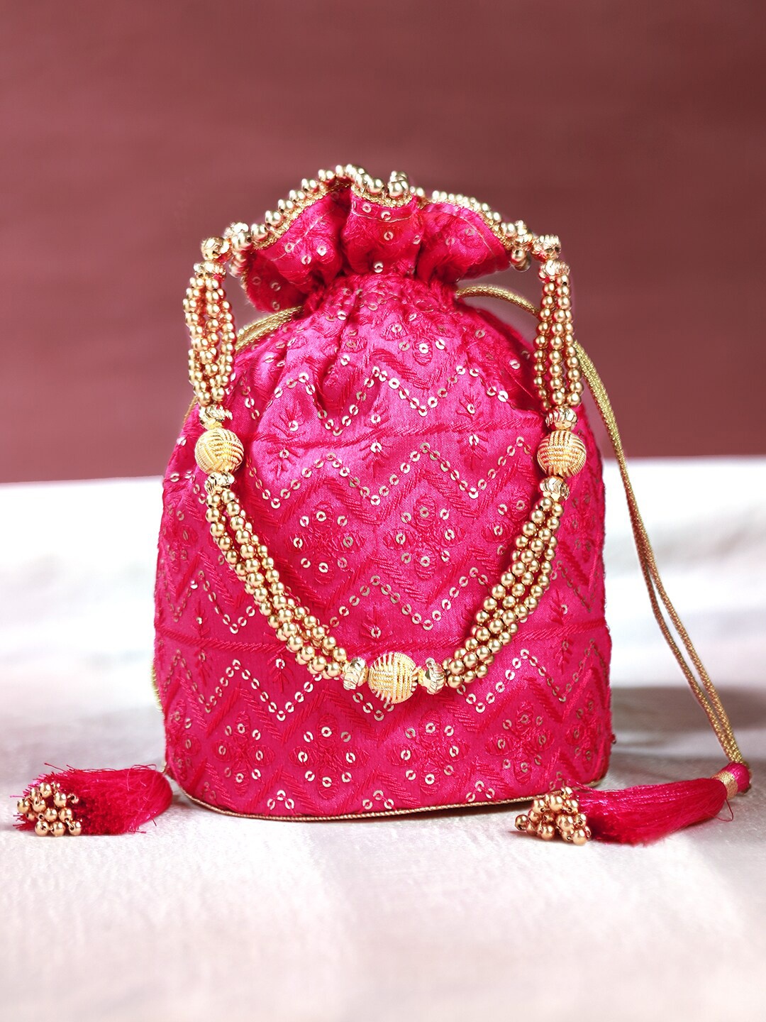 

Rubans Embellished Potli Clutch, Pink