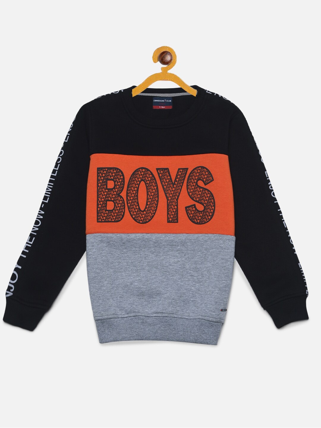 

Crimsoune Club Boys Colourblocked Cotton Sweatshirt, Black