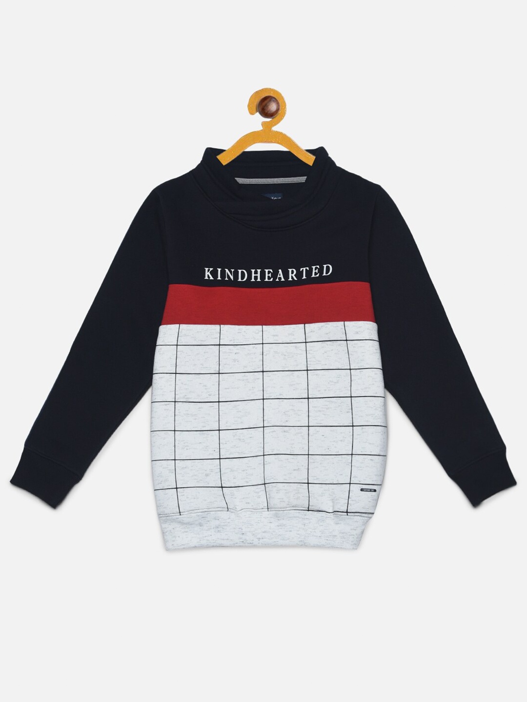 

Crimsoune Club Boys Checked Cotton Sweatshirt, Navy blue