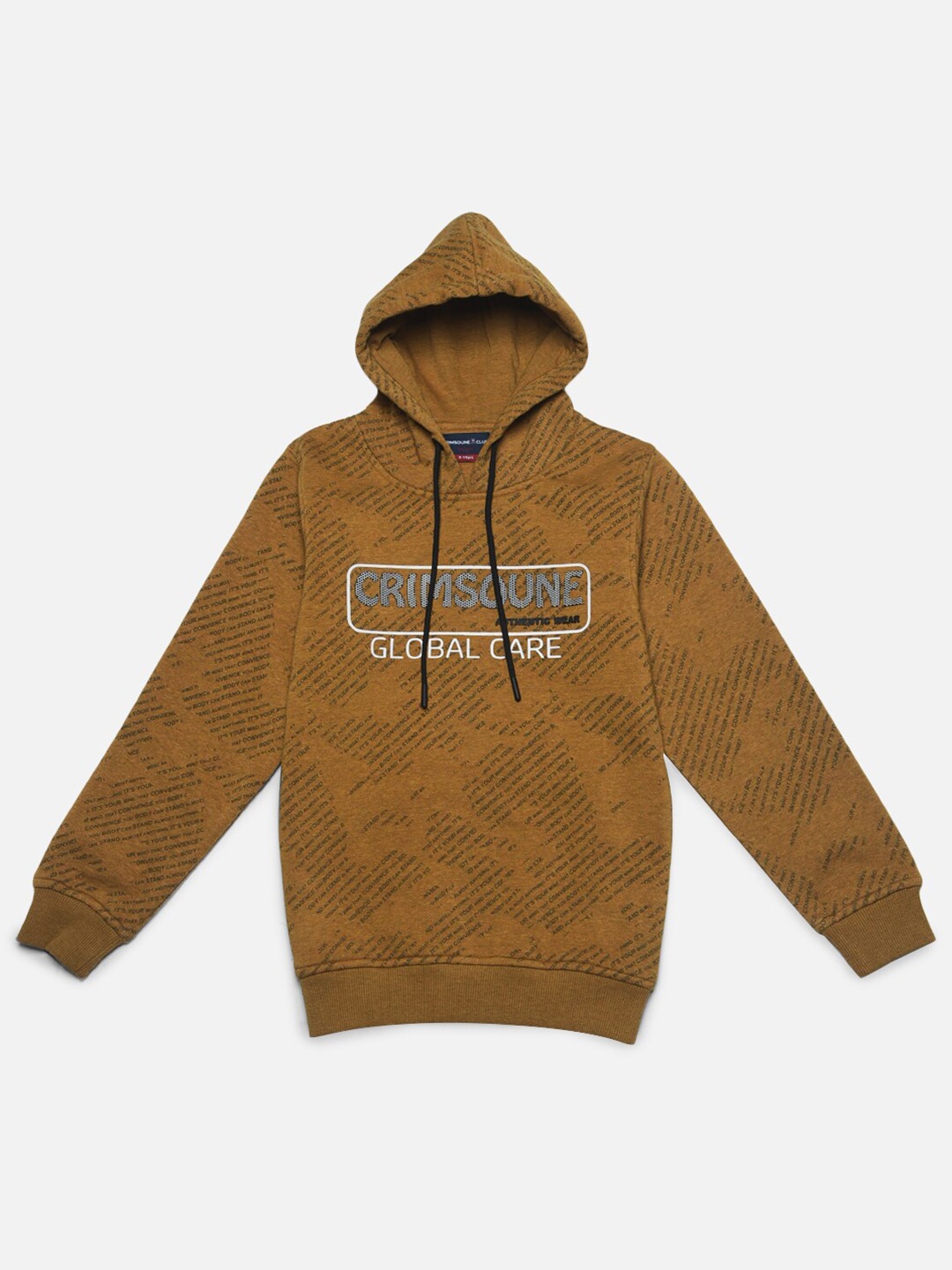 

Crimsoune Club Boys Printed Hooded Cotton Sweatshirt, Mustard