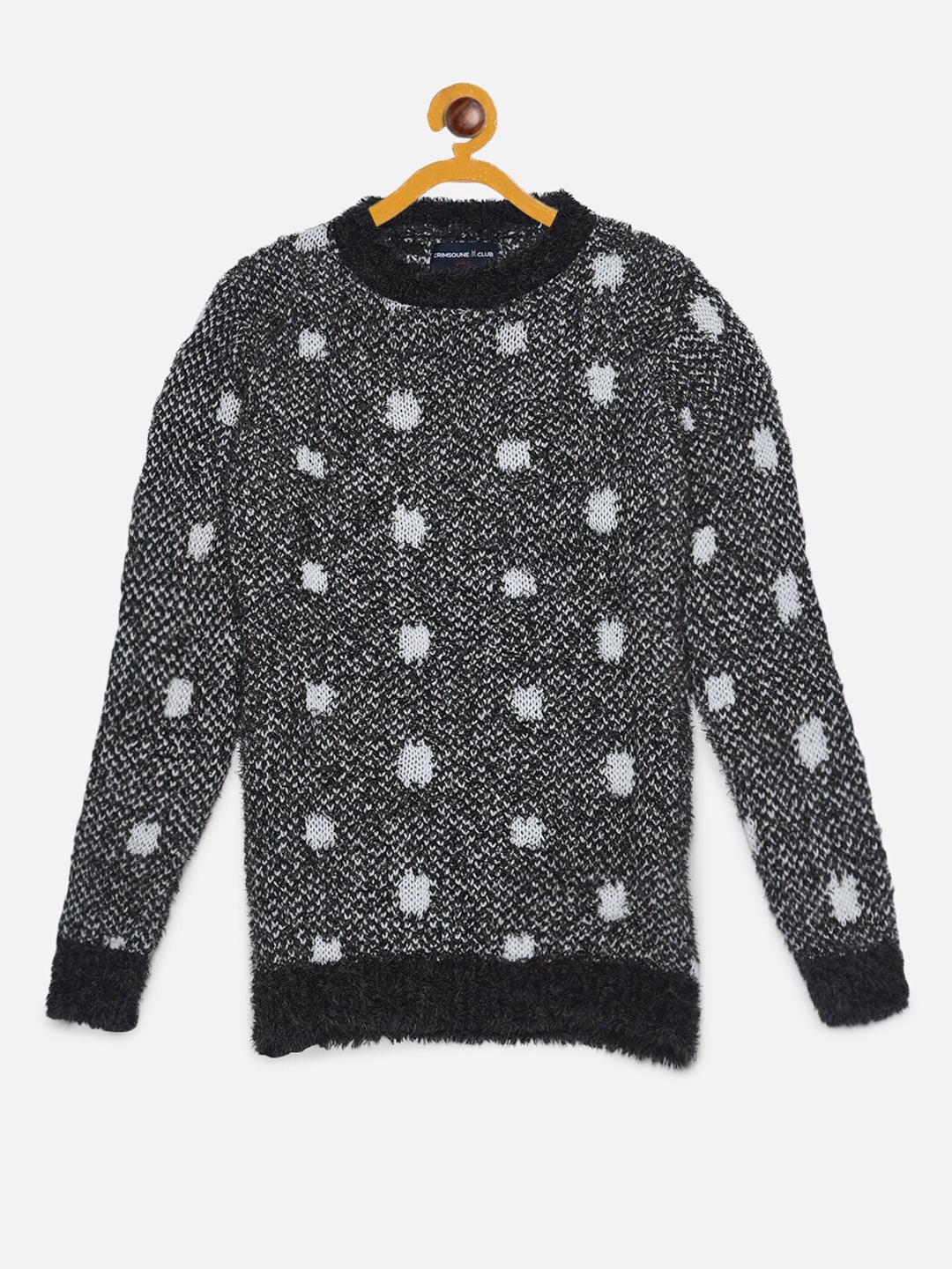

Crimsoune Club Girls Printed Pullover with Fuzzy Detail, Black