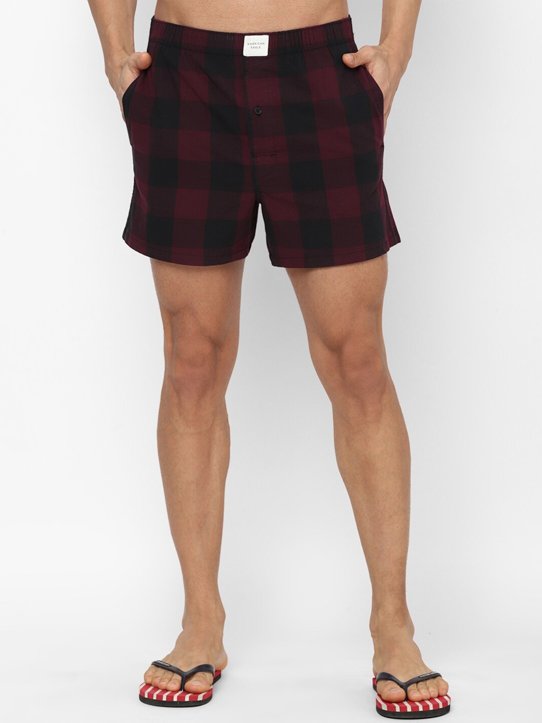 

AMERICAN EAGLE OUTFITTERS Men Checked Boxers, Maroon