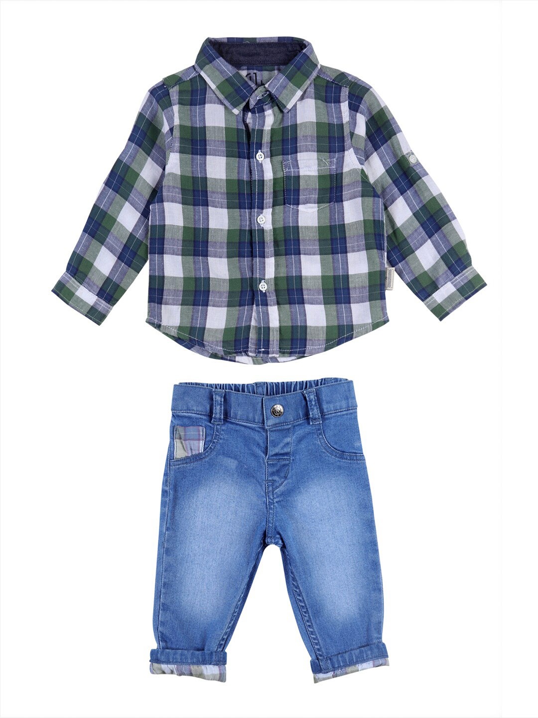 

Gini and Jony Boys Checked Pure Cotton Shirt with Jeans, Blue