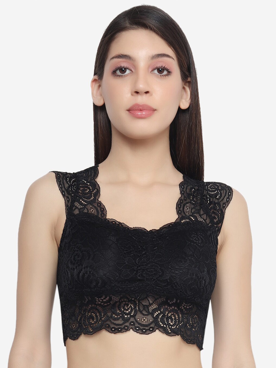 

XOXO Design Floral Removable Padding Styled Back Bralette Bra, Black