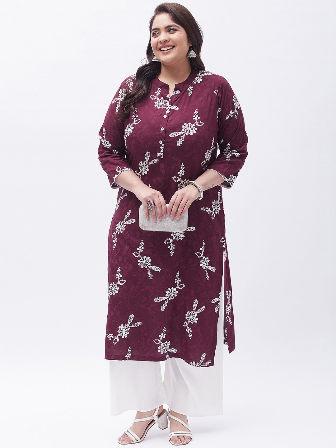 

Tissu Women Plus Size Purple Floral Printed Kurta with Palazzos