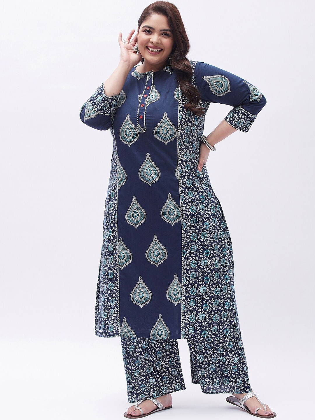 

Tissu Women Ethnic Motifs Printed Pure Cotton Kurta with Palazzos, Blue