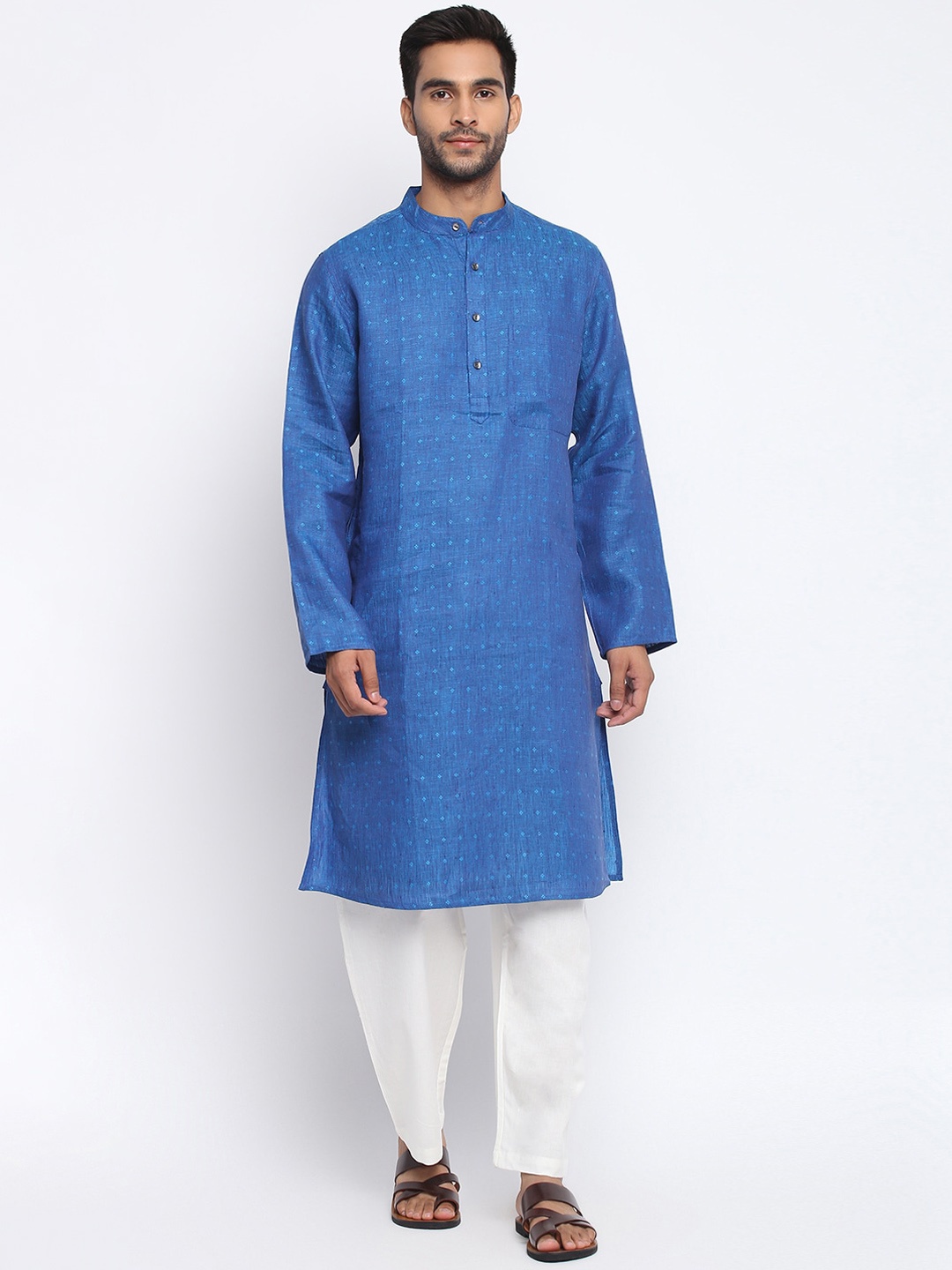 

Fabindia Men Linen Slim Fit Kurta, Blue