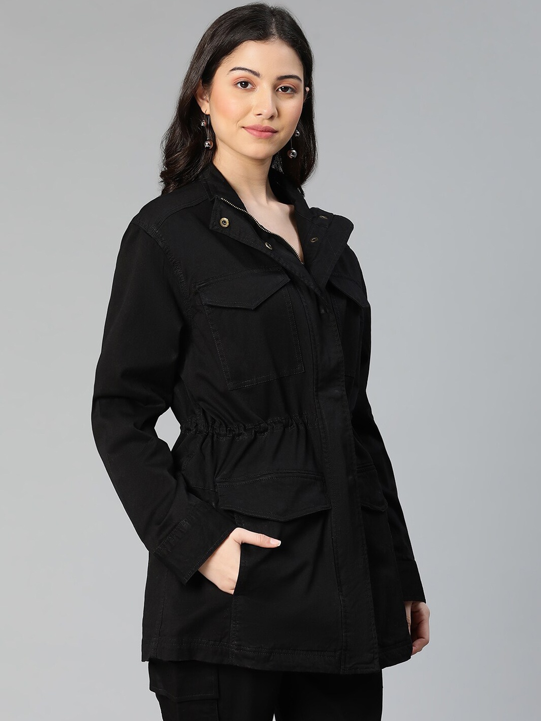 

Oxolloxo Quaint Women Pure Cotton Button-Down Co-Ord Set, Black