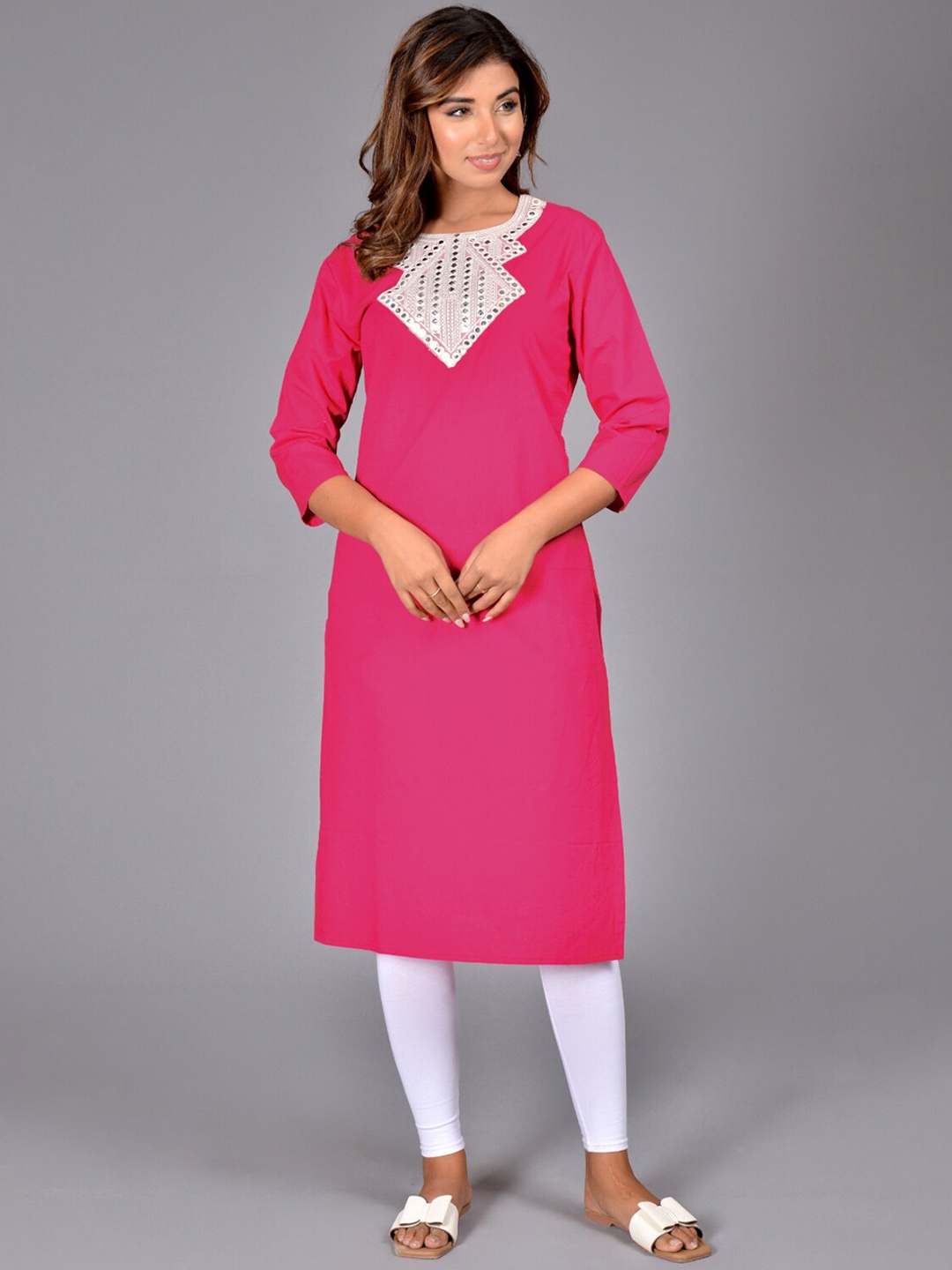 

Bachuu Embroidered Mirror Work Pure Cotton Kurta, Pink