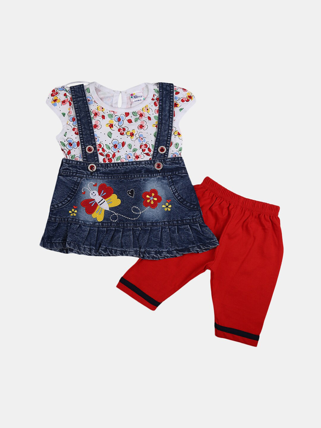 

V-Mart Girls Pure Cotton Top with Trousers Clothing Set, White
