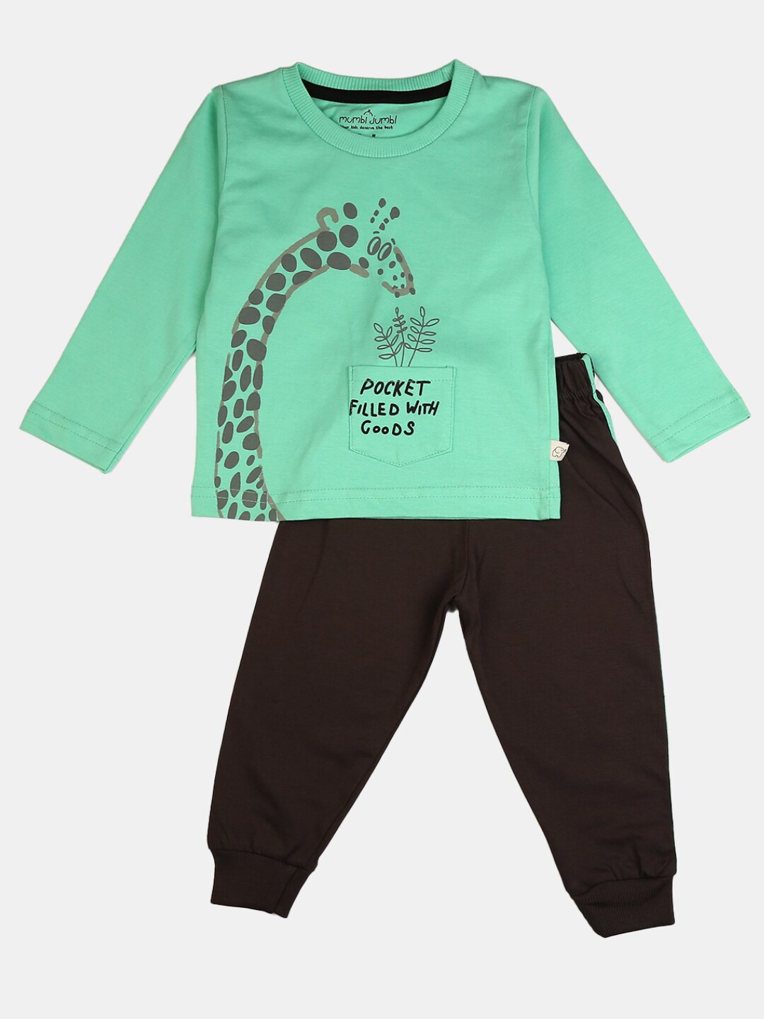 

V-Mart Kids Printed Pure Cotton T-shirt with Trousers Clothing Set, Green