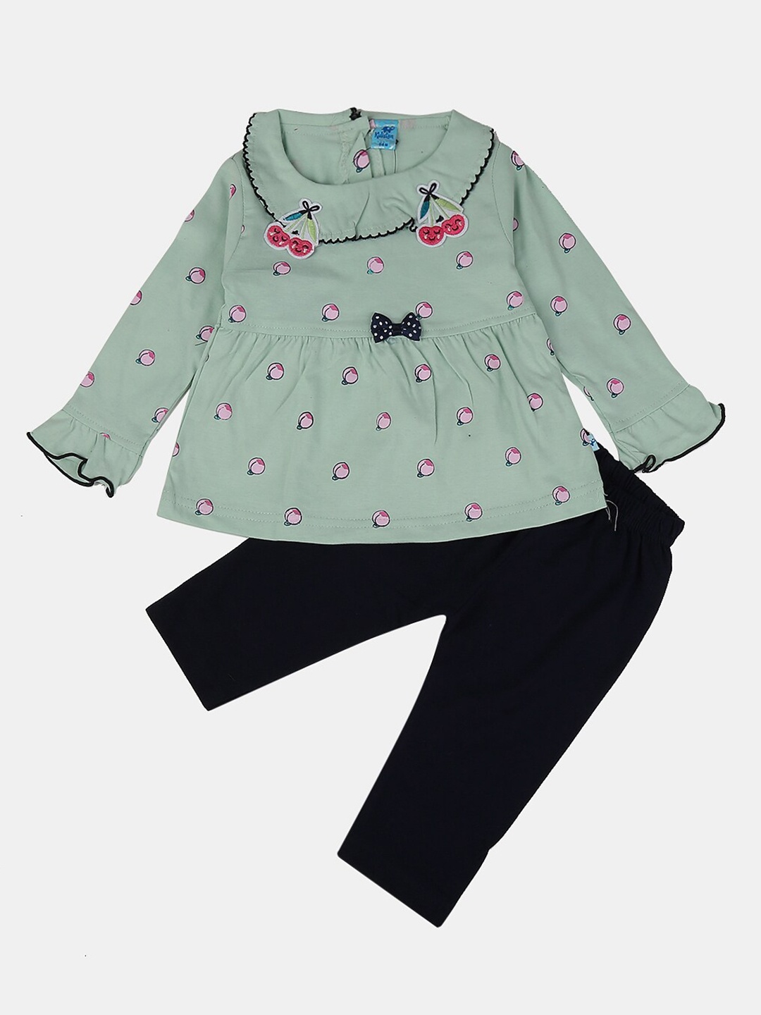 

V-Mart Kids Printed Pure Cotton Top with Leggings Clothing Set, Sea green
