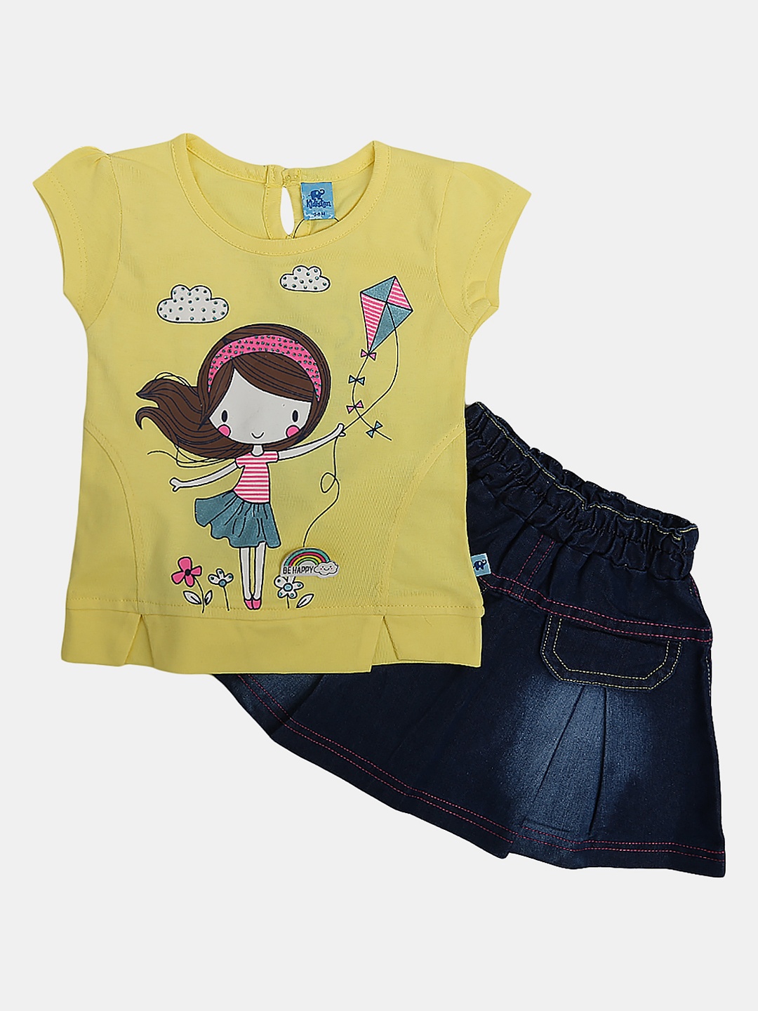 

V-Mart Kids Pure Cotton Printed Top with Skirt Clothing Set, Yellow
