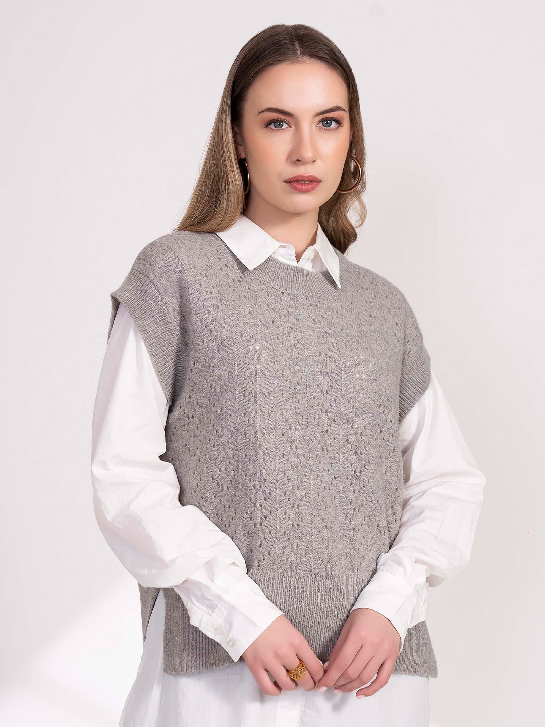 

B.Copenhagen Women Self Design Sweater Vest, Grey