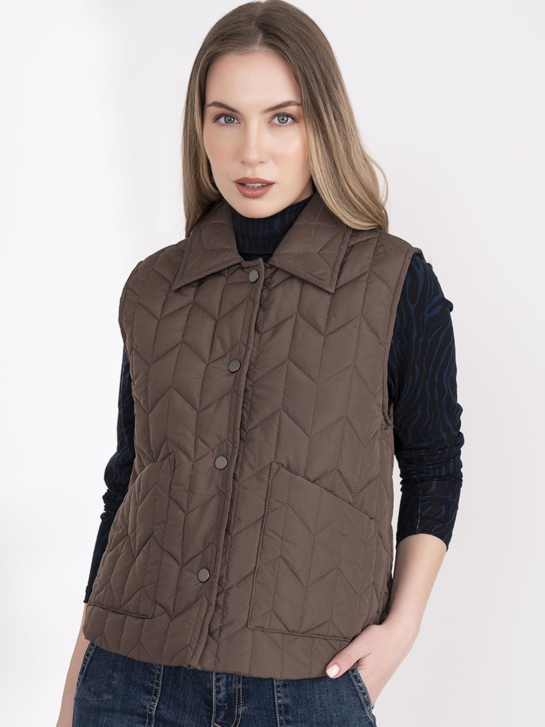 

B.Copenhagen Women Sleeveless Quilted Jacket, Brown