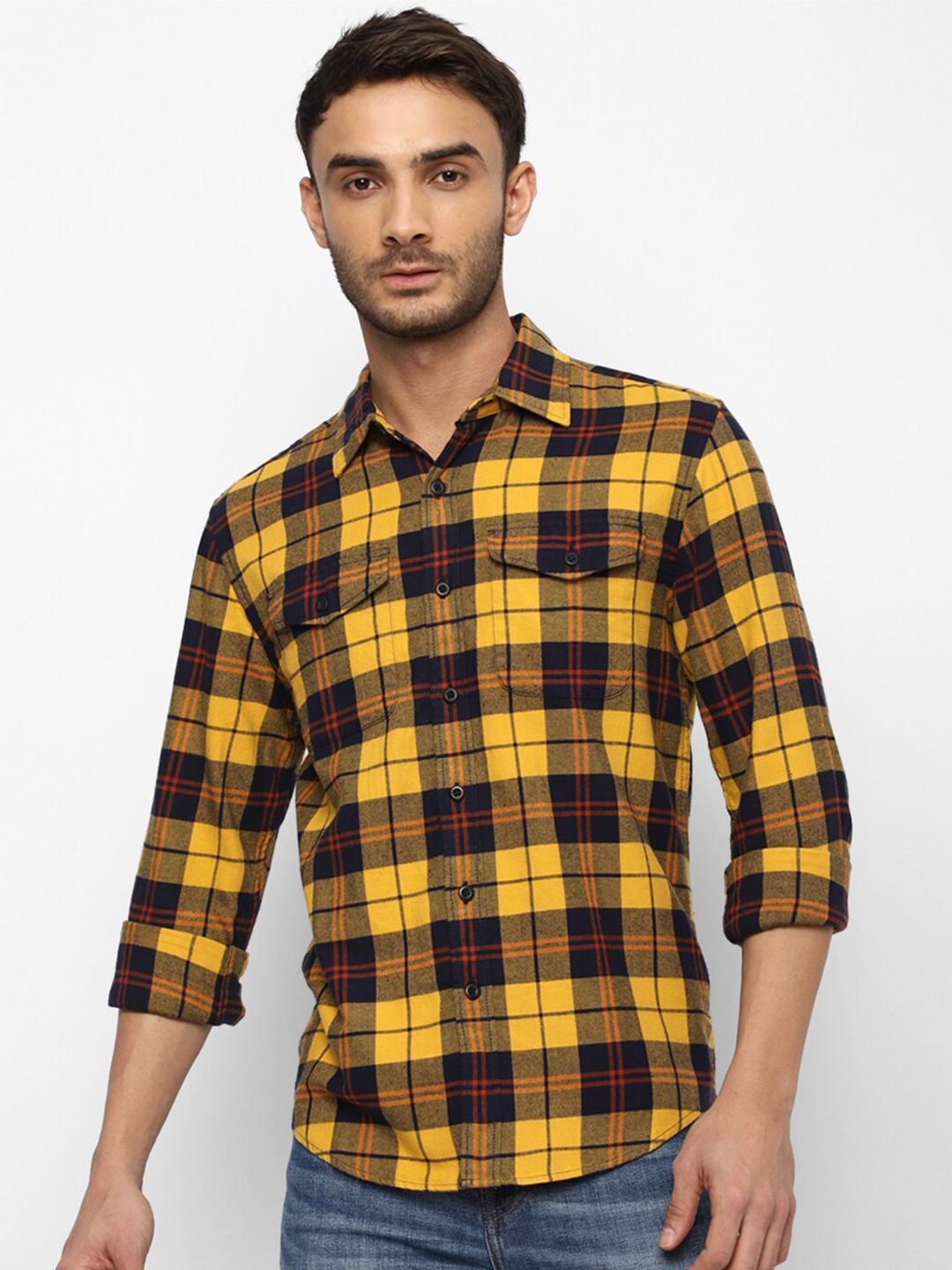 

AMERICAN EAGLE OUTFITTERS Men Tartan Checks Casual Pure Cotton Shirt, Yellow