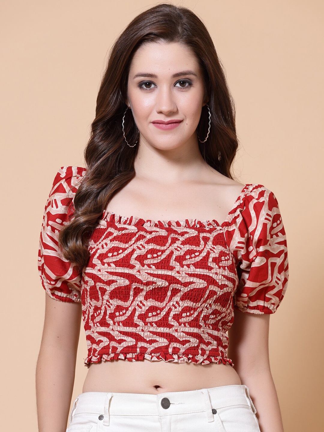 

HOUSE OF KKARMA Print Crop Top, Red