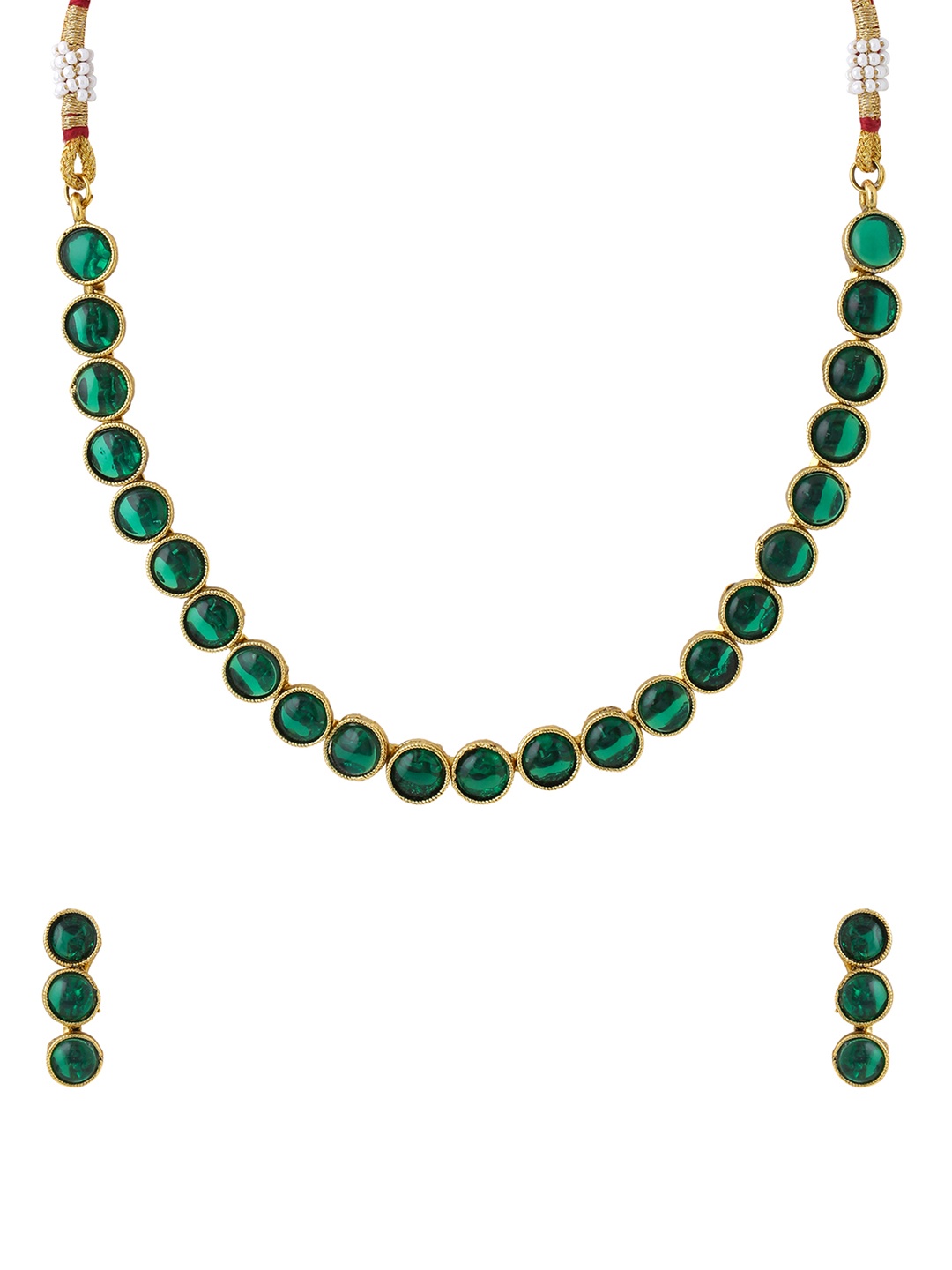 

Yellow Chimes Gold-Plated Stone-Studded Jewellery Set, Green