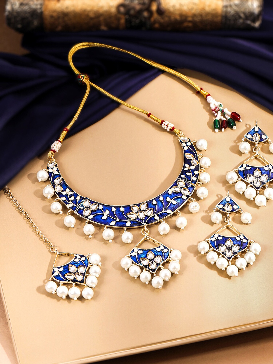 

Yellow Chimes Gold-Plated Kundan-Studded Meenakari Jewellery Set With Maang Tika