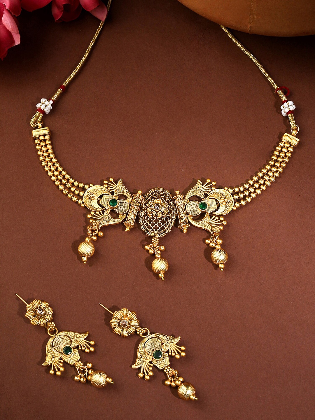 

Yellow Chimes Gold-Plated Stone-Studded Jewellery Set