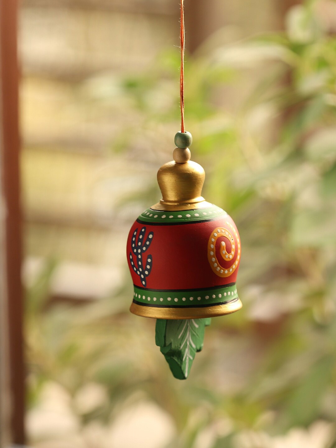 

ExclusiveLane Set of 2 Terracotta Handpainted Bell Hanging Windchimes, Red