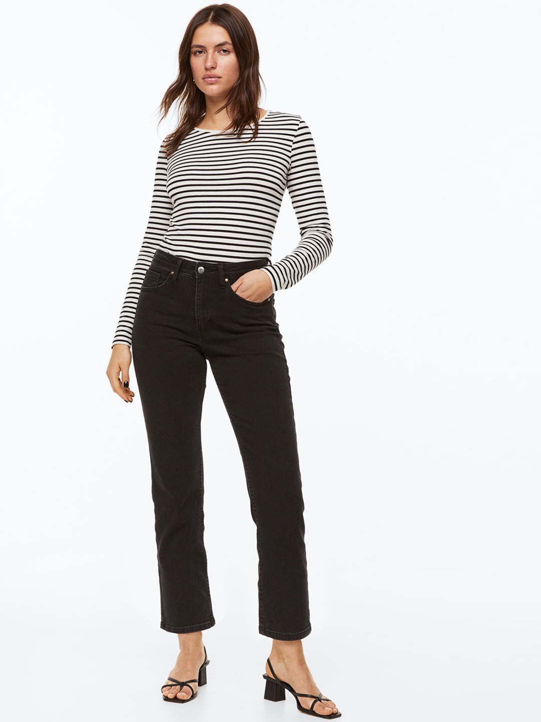 

H&M Straight High Ankle Jeans, Black