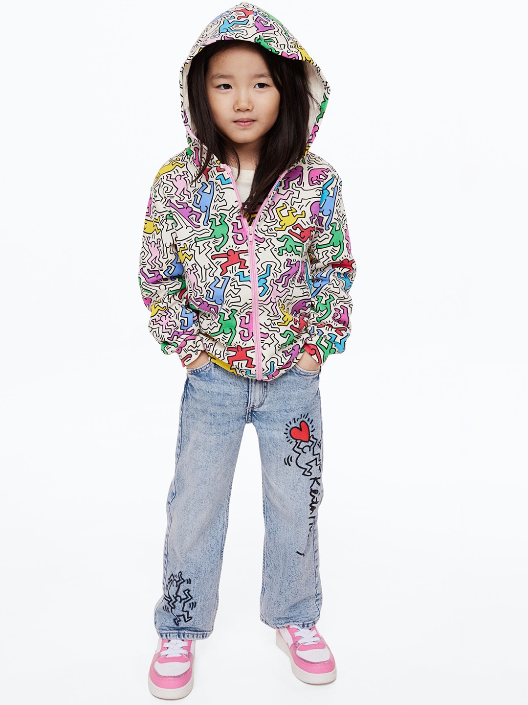 

H&M Girls Printed Wide Fit Jeans, Blue