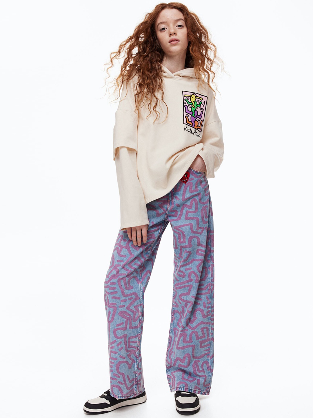 

H&M Girls Wide Fit High Jeans, Blue