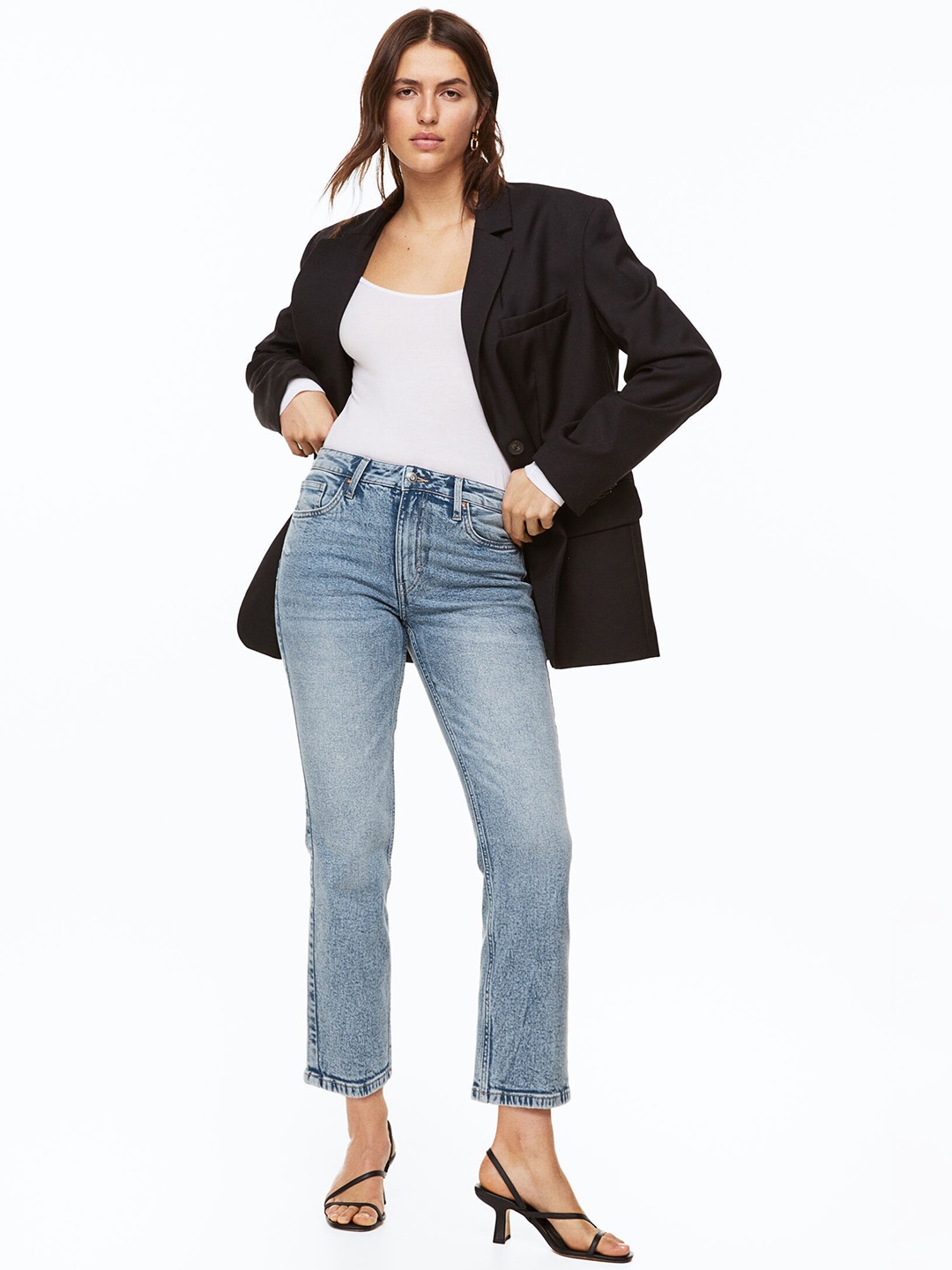 

H&M Women Straight High Ankle Jeans, Blue