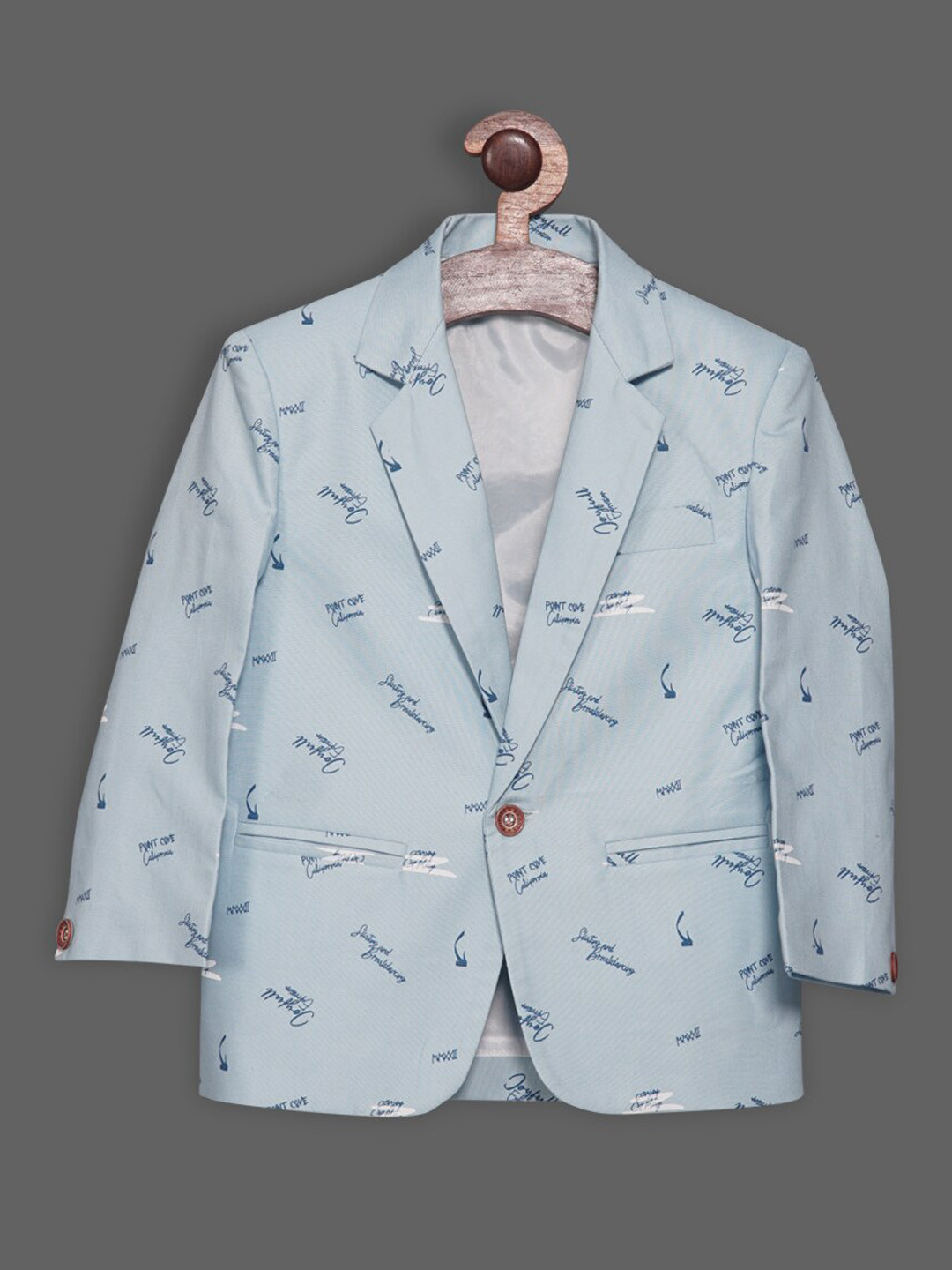 

RIKIDOOS Boys Printed Tailored-Fit Cotton Single-Breasted Blazer, Blue