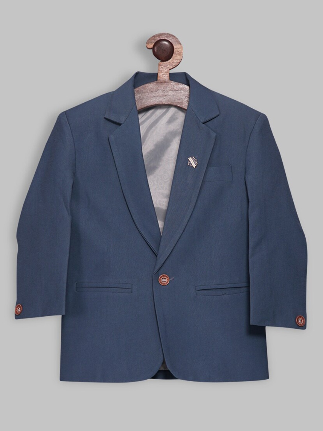 

RIKIDOOS Boys Self Design Smart Fit Single-breasted Cotton Blazer, Navy blue