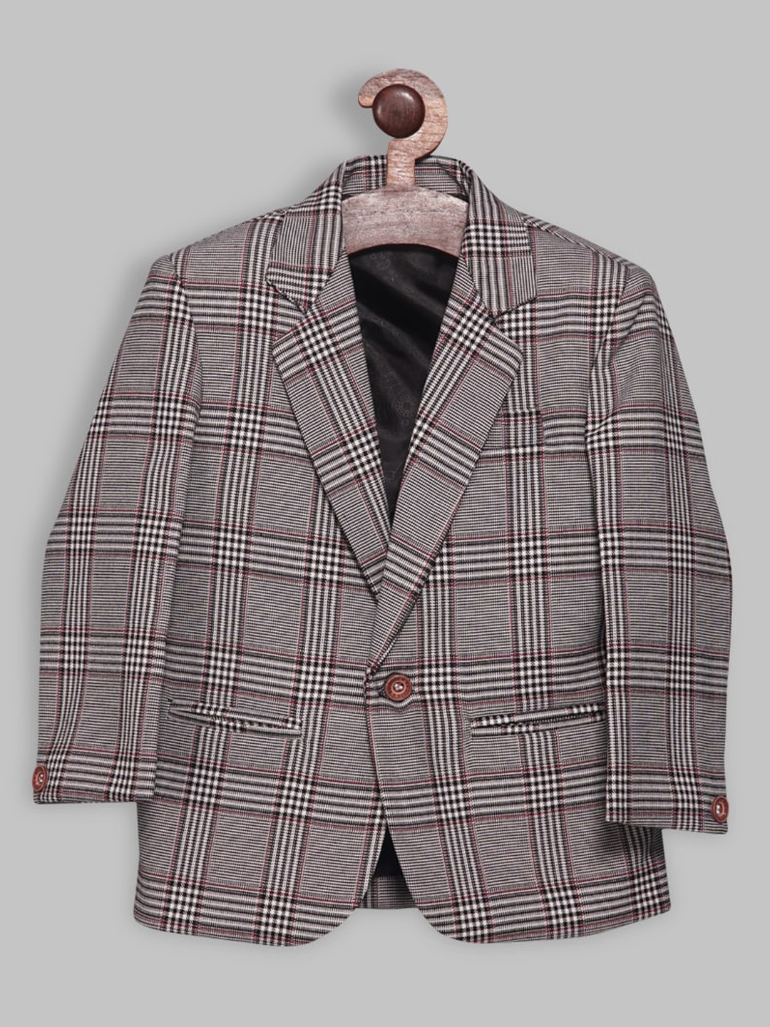 

RIKIDOOS Boys Checked Cotton Single-Breasted Blazers, Grey