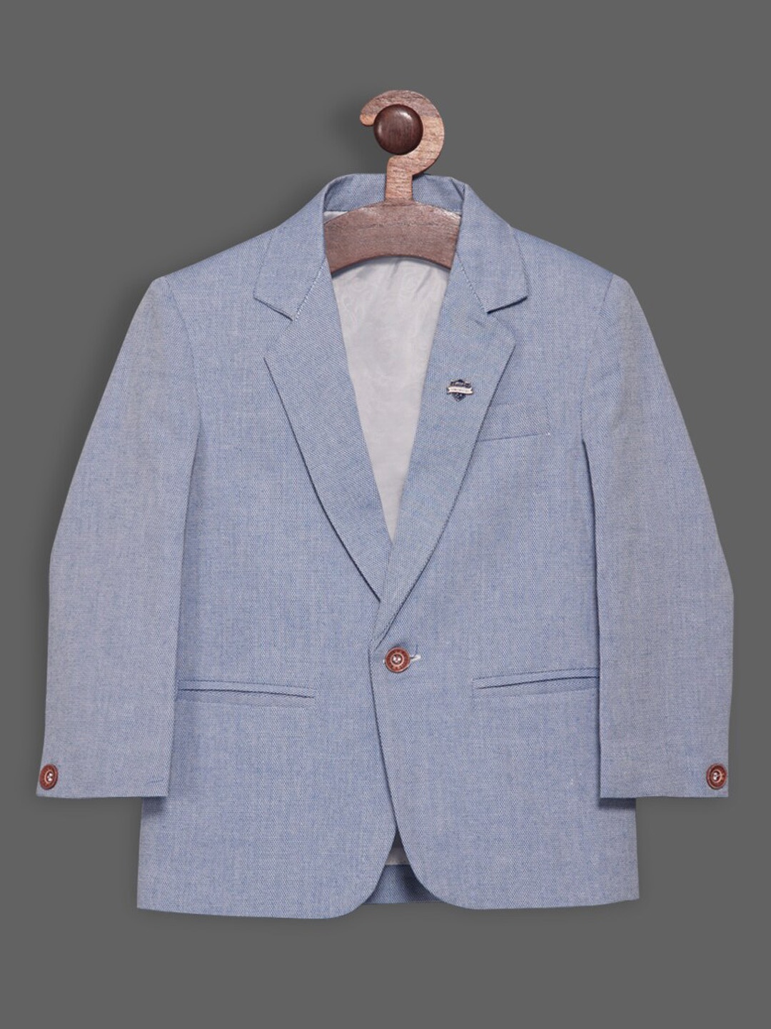 

RIKIDOOS Boys Self Design Cotton Single-Breasted Blazer, Blue