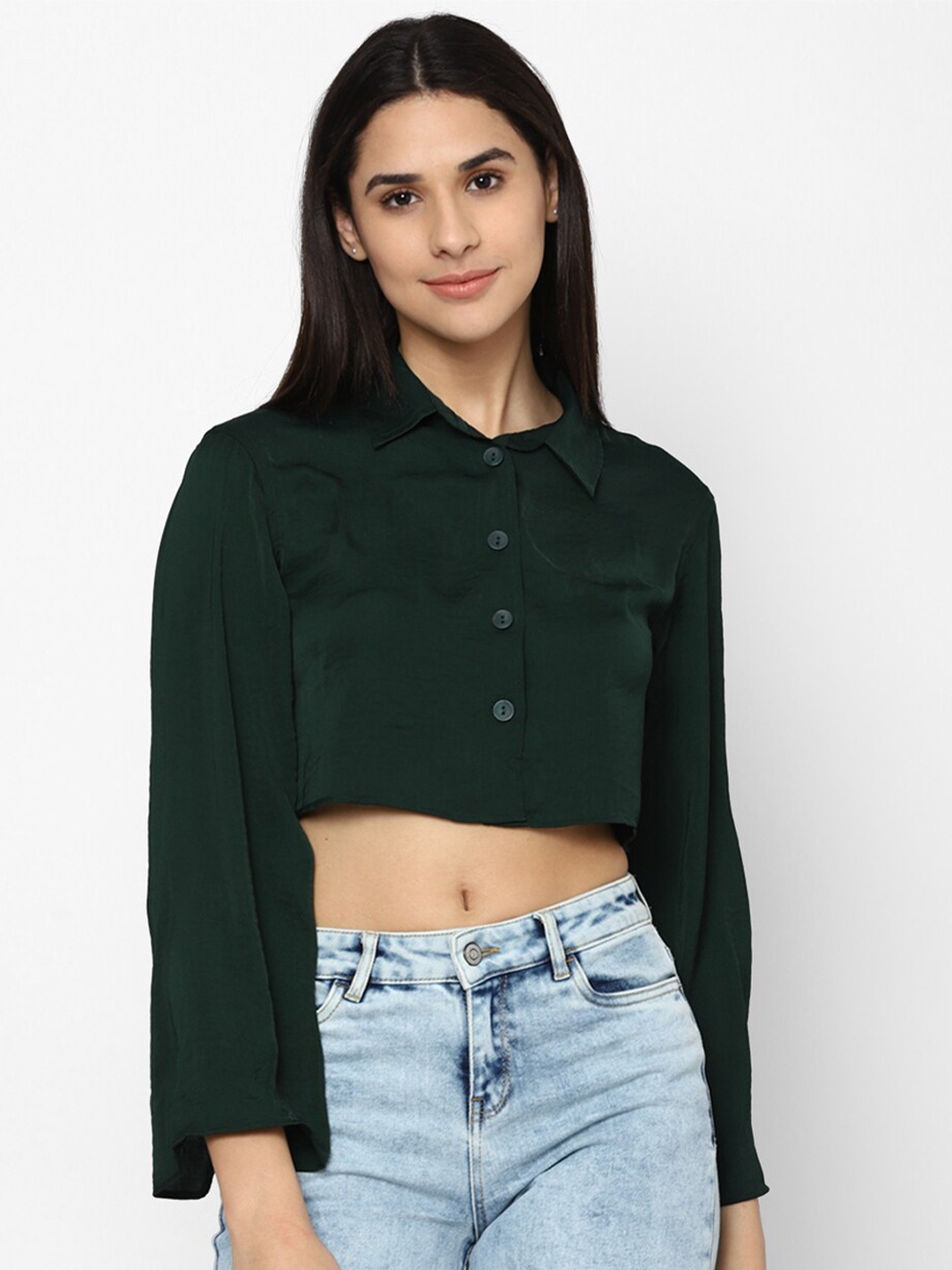 

AMERICAN EAGLE OUTFITTERS Shirt Style Crop Top, Green