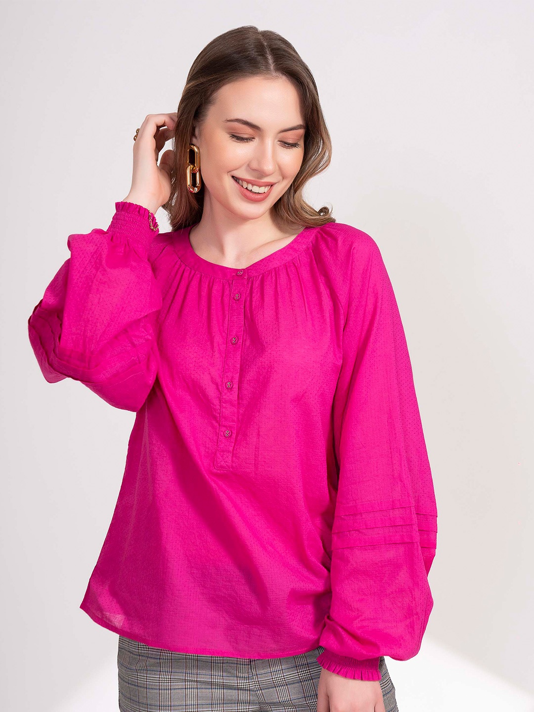 

B.Copenhagen Puff Sleeves Pure Cotton Top, Pink