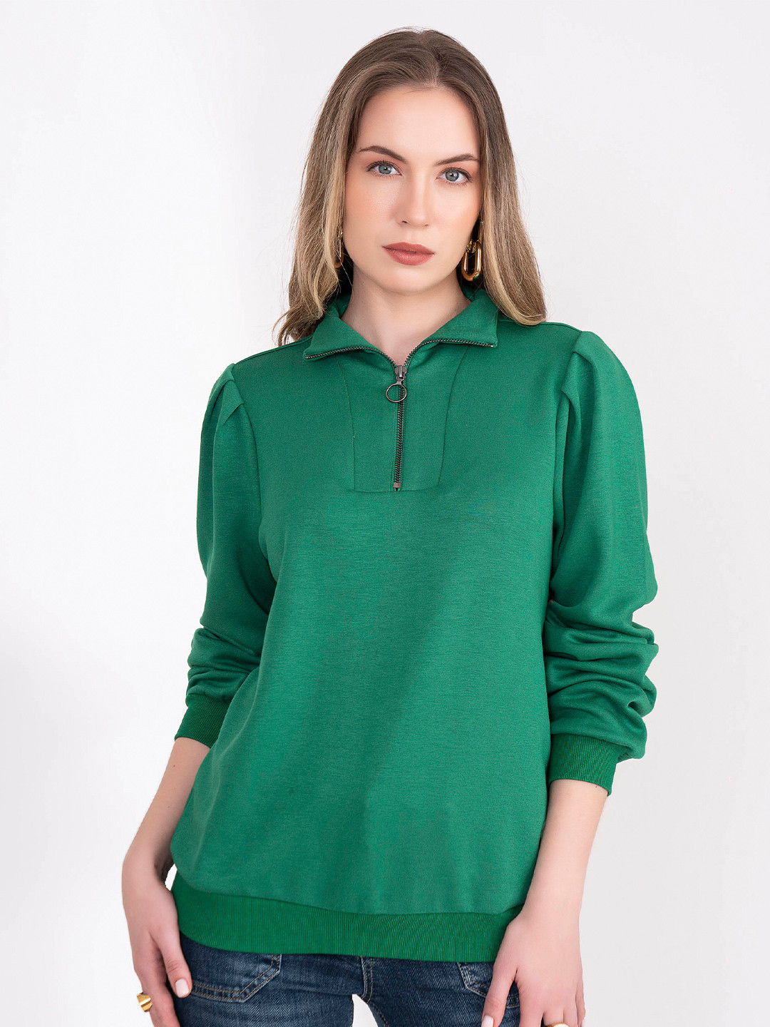

B.Copenhagen Half Zipper Shirt Style Top, Green