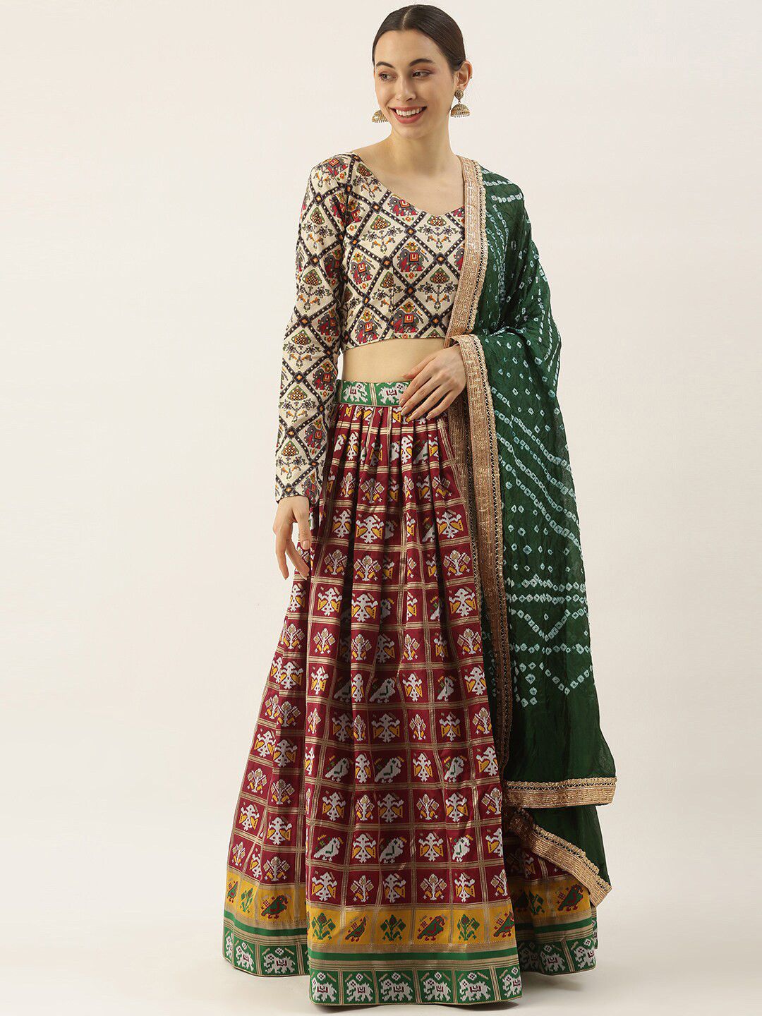 

Zainab chottani Printed Semi-Stitched Lehenga & Unstitched Blouse With Dupatta, Green