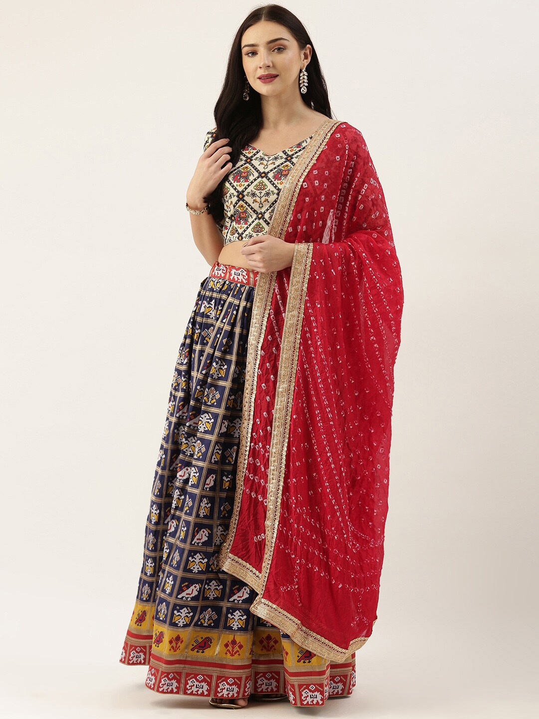 

Zainab chottani Printed Semi-Stitched Lehenga & Unstitched Blouse With Dupatta, Red