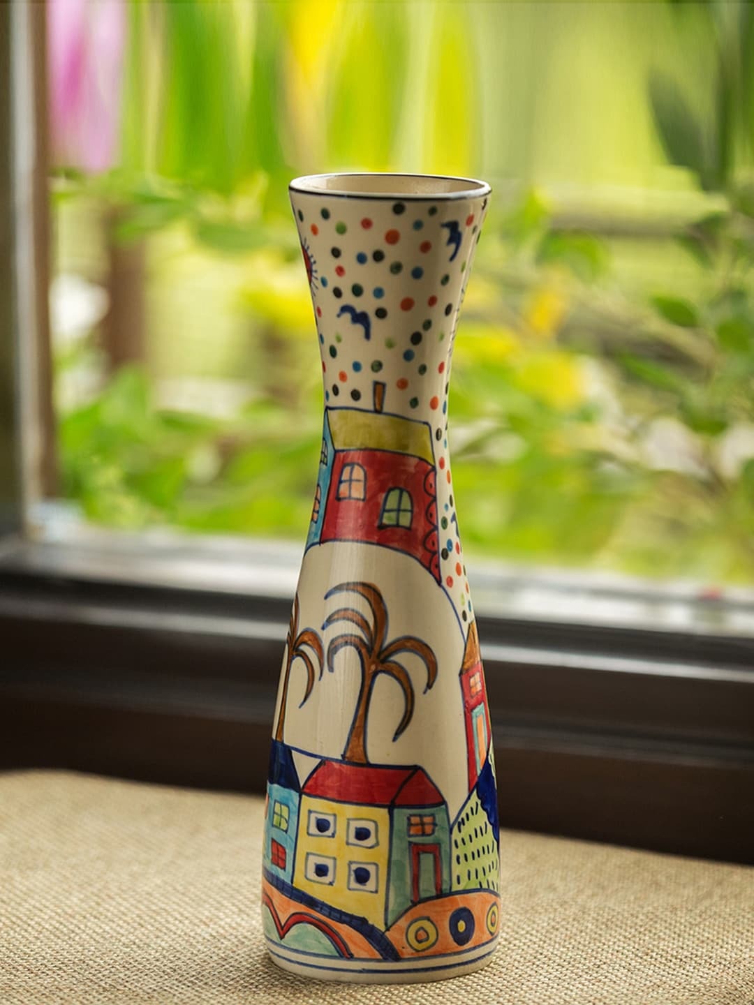 

ExclusiveLane Cream & Red Set Of 2 Hut Design Long-Neck Ceramic Vases