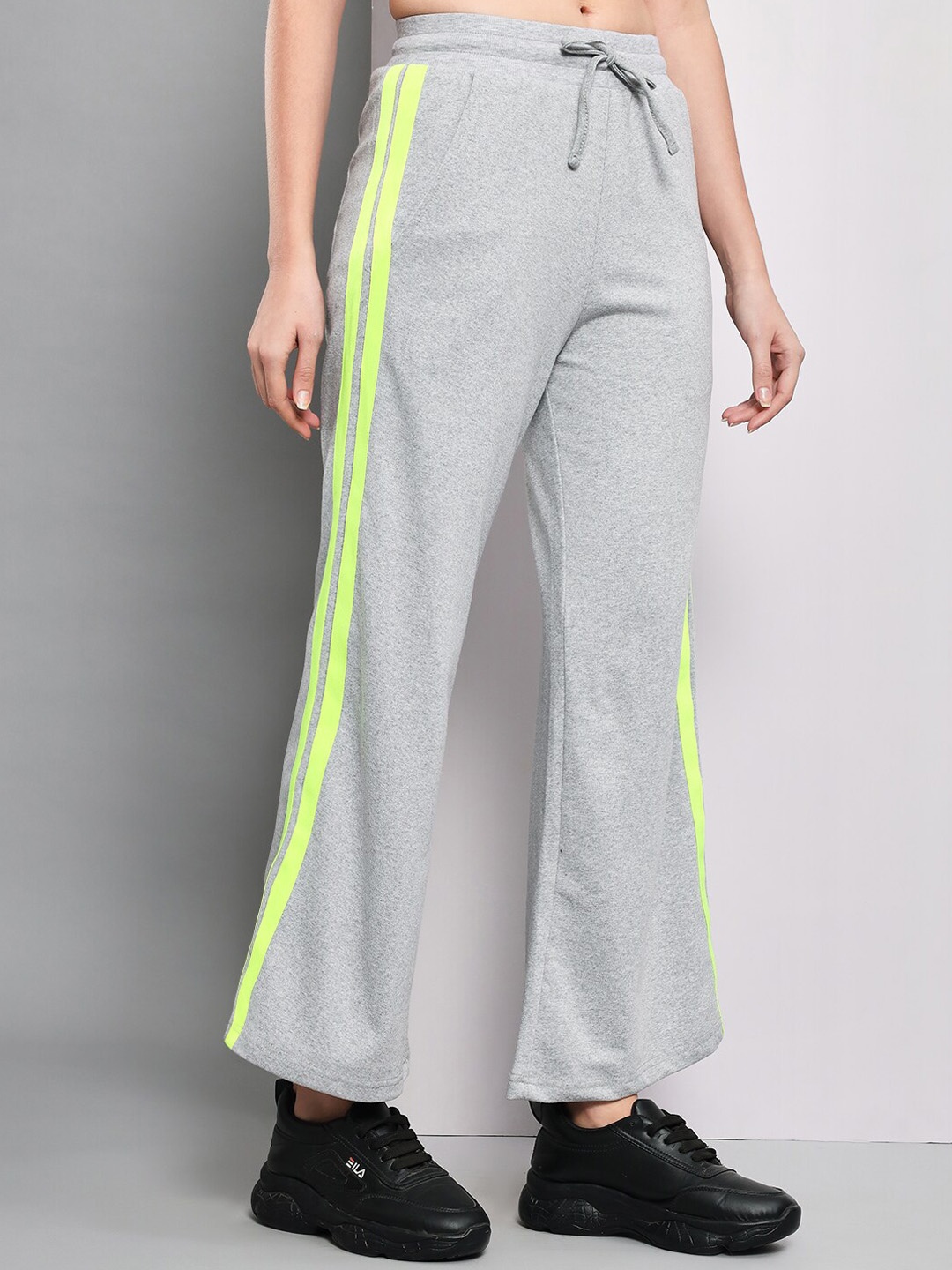 

Q-rious Women Relaxed Fit Cotton Flared Track Pants, Grey