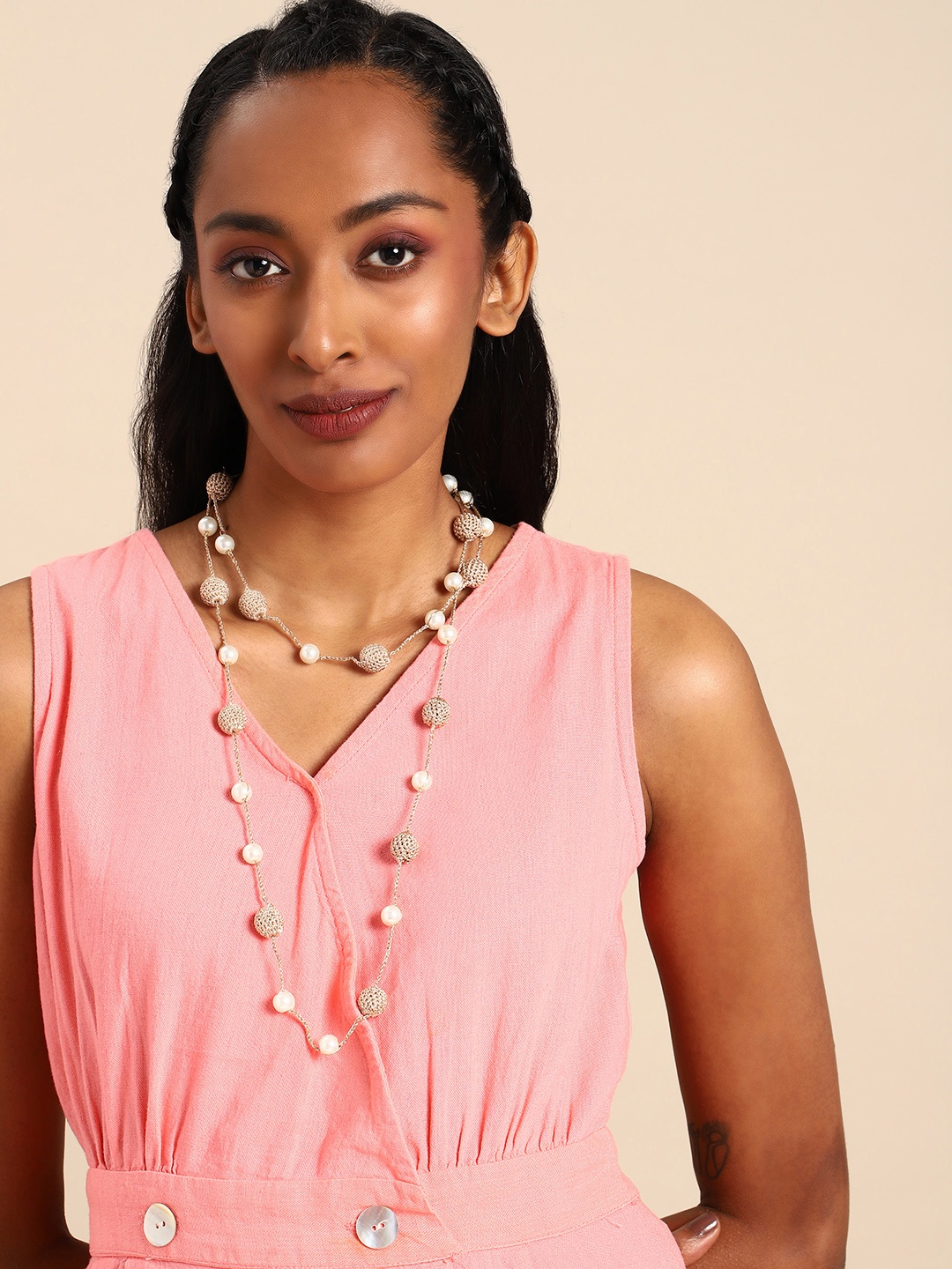 

Taavi Pearls Studded Layered Necklace, Gold
