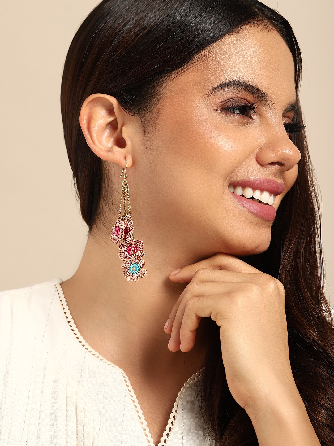 

Taavi Floral Drop Earrings, Pink