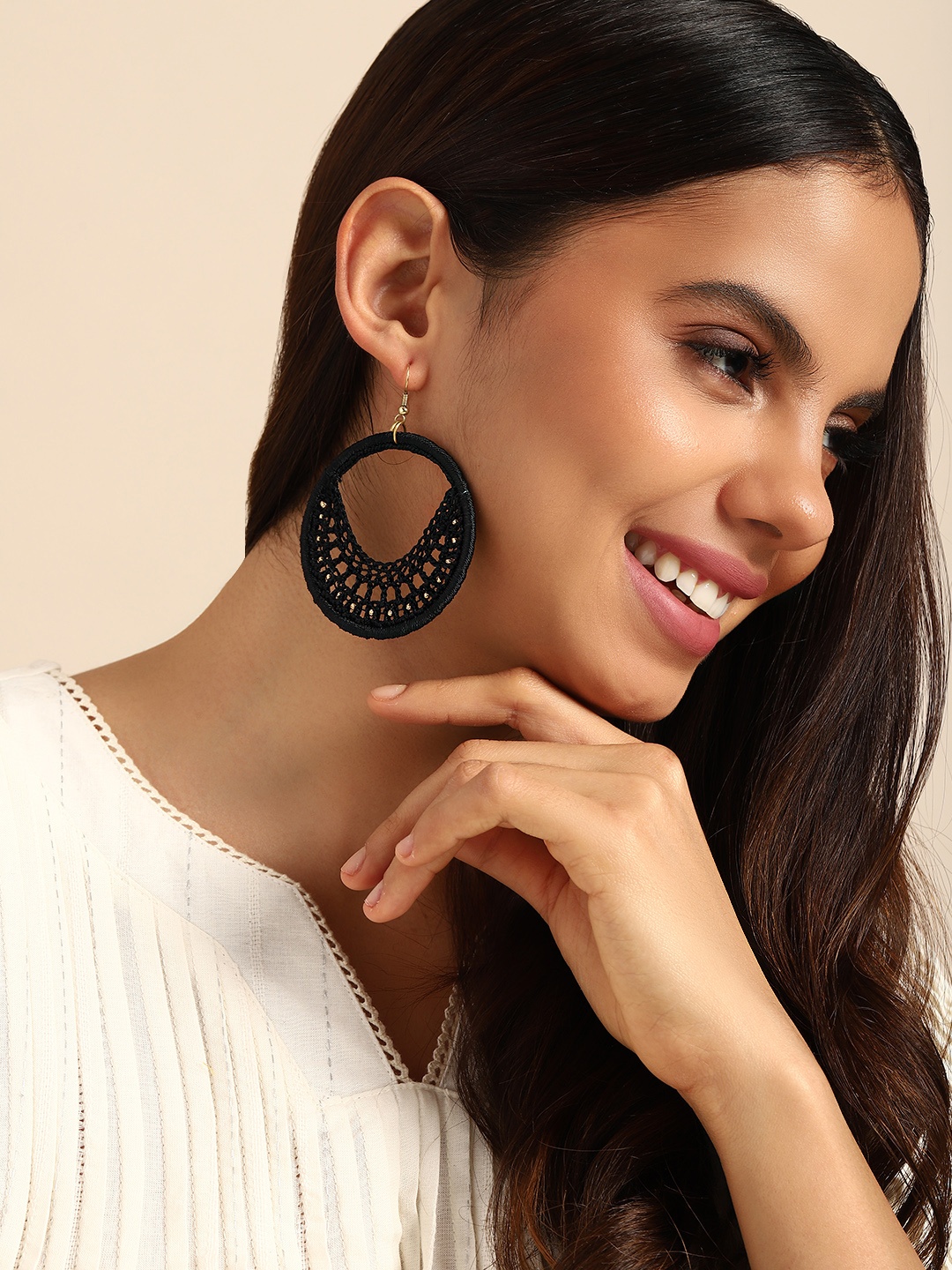 

Taavi Circular Drop Earrings, Black