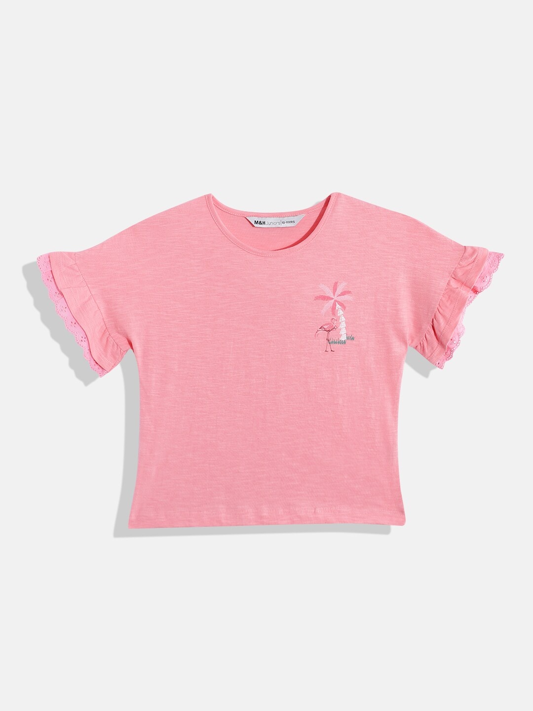 

M&H Juniors Girls Extended Sleeves Pure Cotton T-shirt, Pink